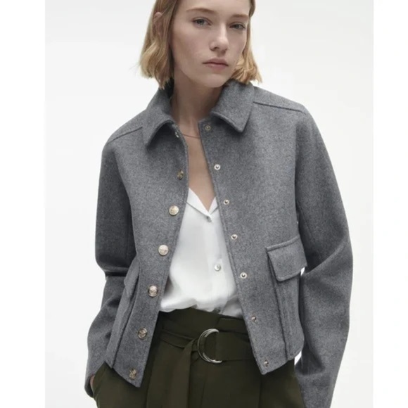 Zara Women’s Short Button Front Collared Coat in Grey Size L - Picture 5 of 14
